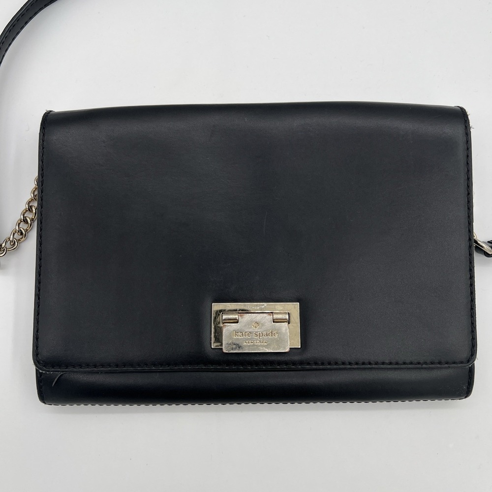 Kate Spade New York Hardwood Place Fiona Flap Black Leather Crossbody Bag Purse